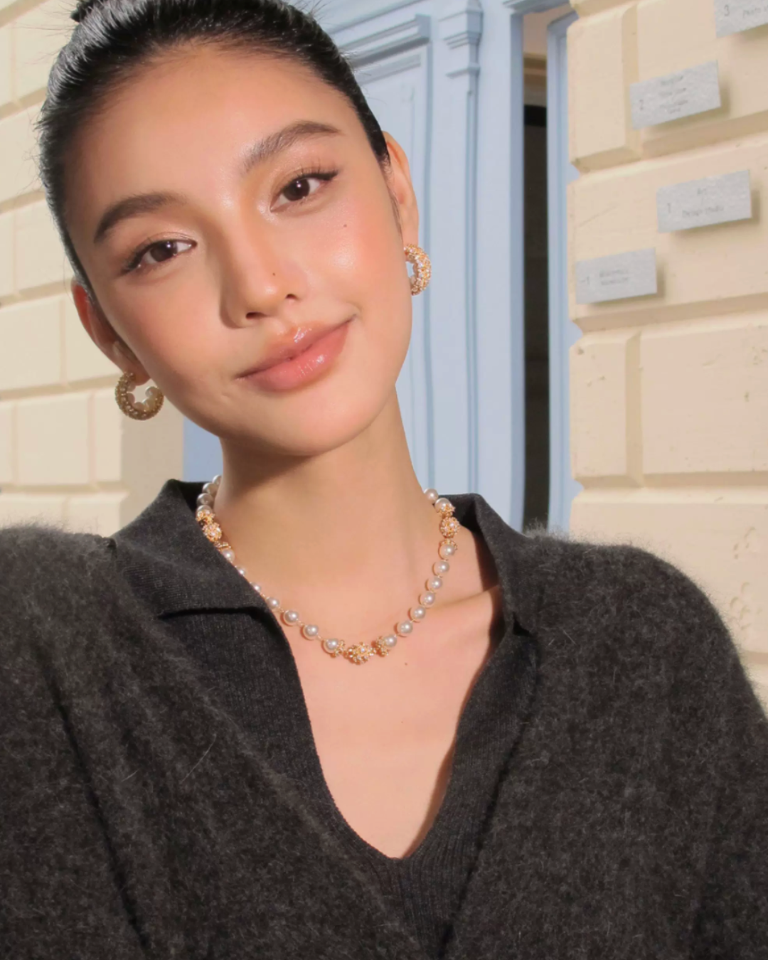 Pearl Zirconia C-Hoop Earrings