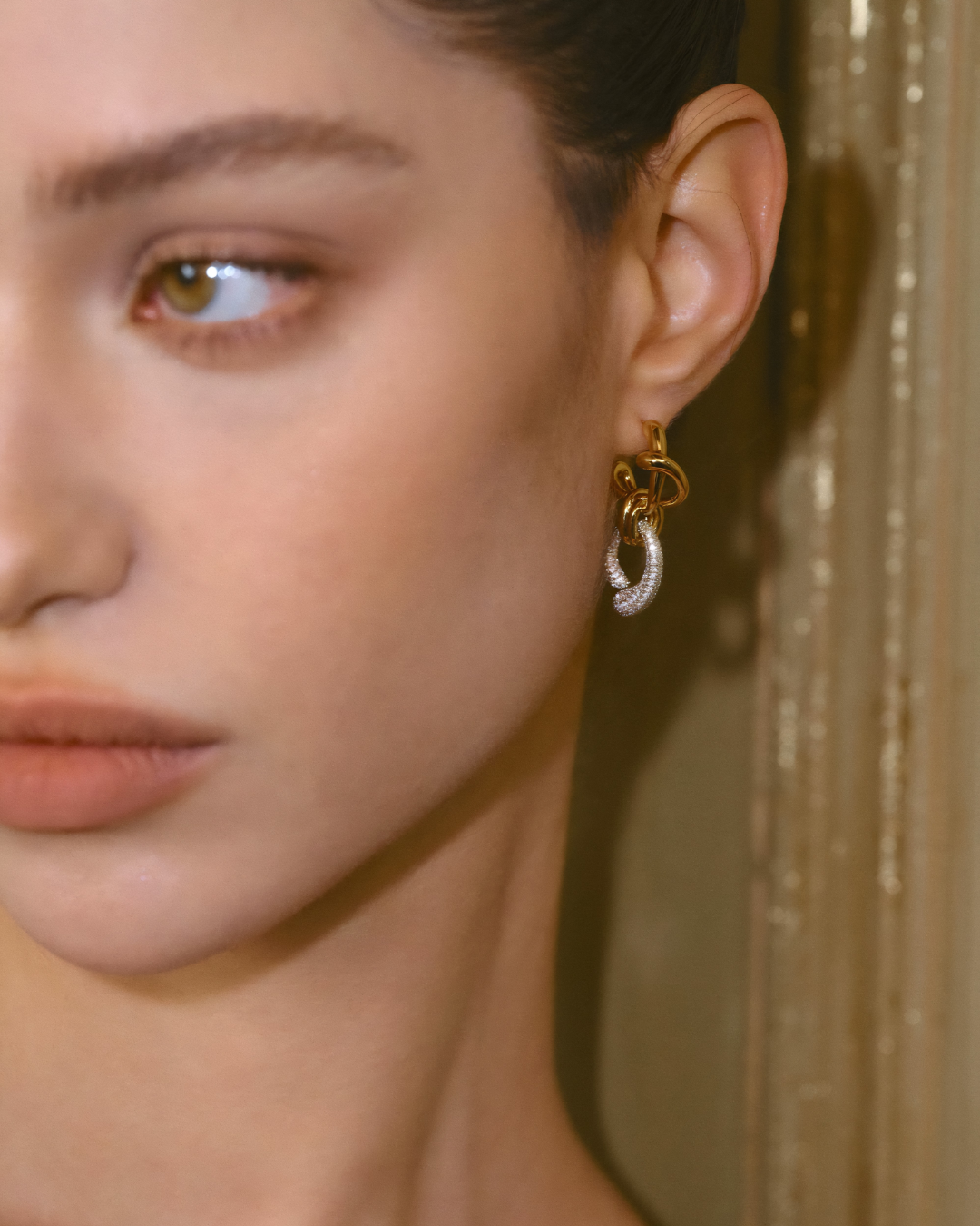 Twisted Gold Pavé Drop Earrings