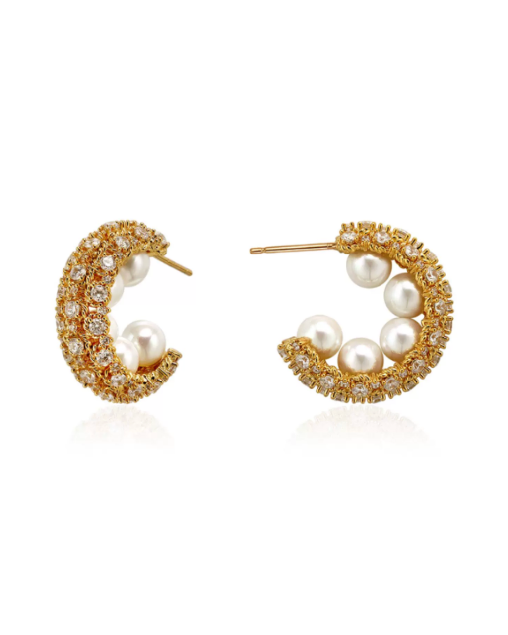 Pearl Zirconia C-Hoop Earrings