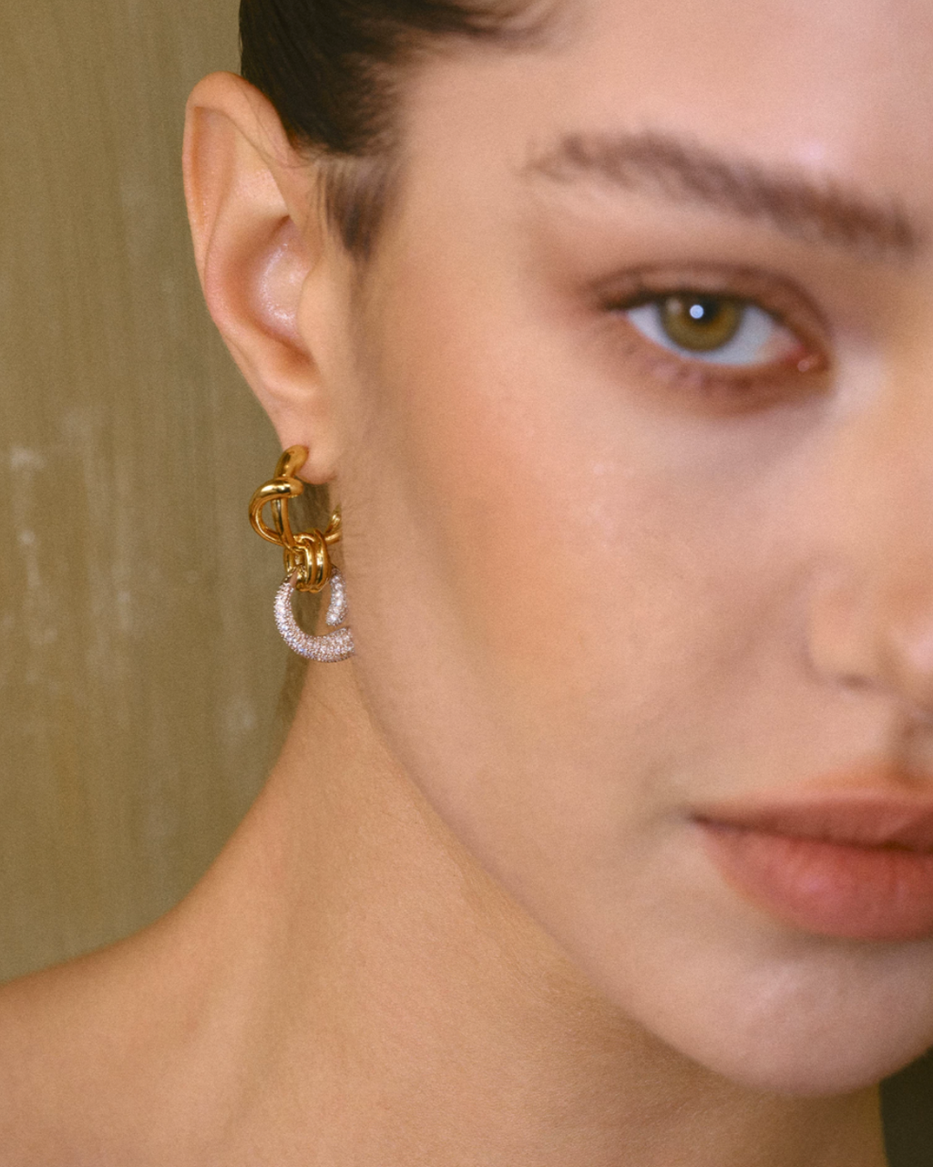 Twisted Gold Pavé Drop Earrings