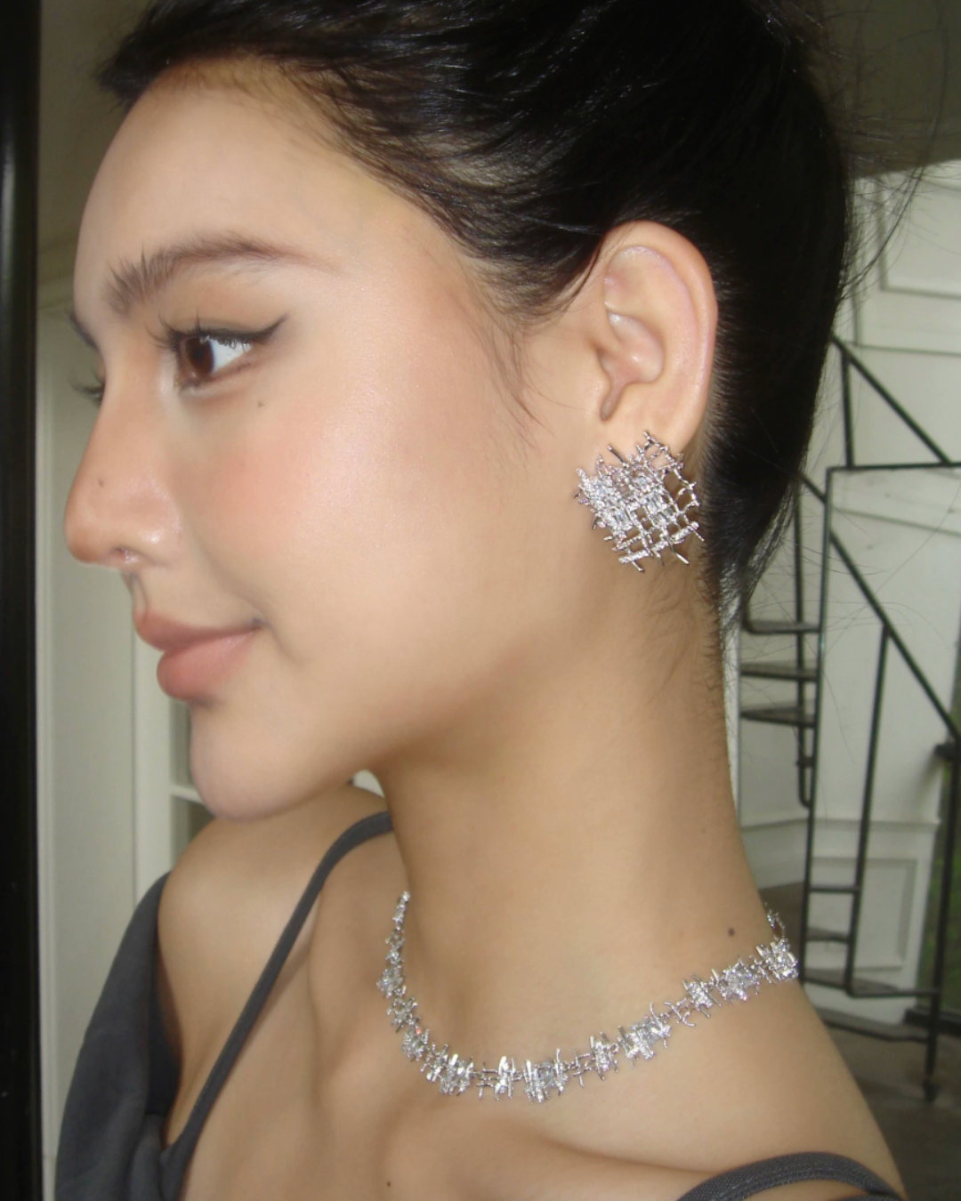 Linéa Weave Grid Pierced Earrings