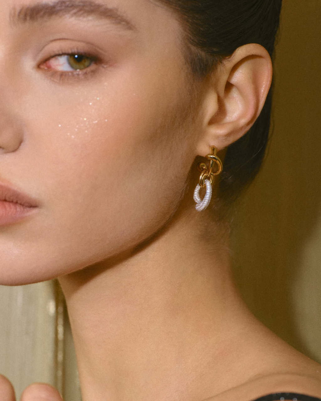 Twisted Gold Pavé Drop Earrings