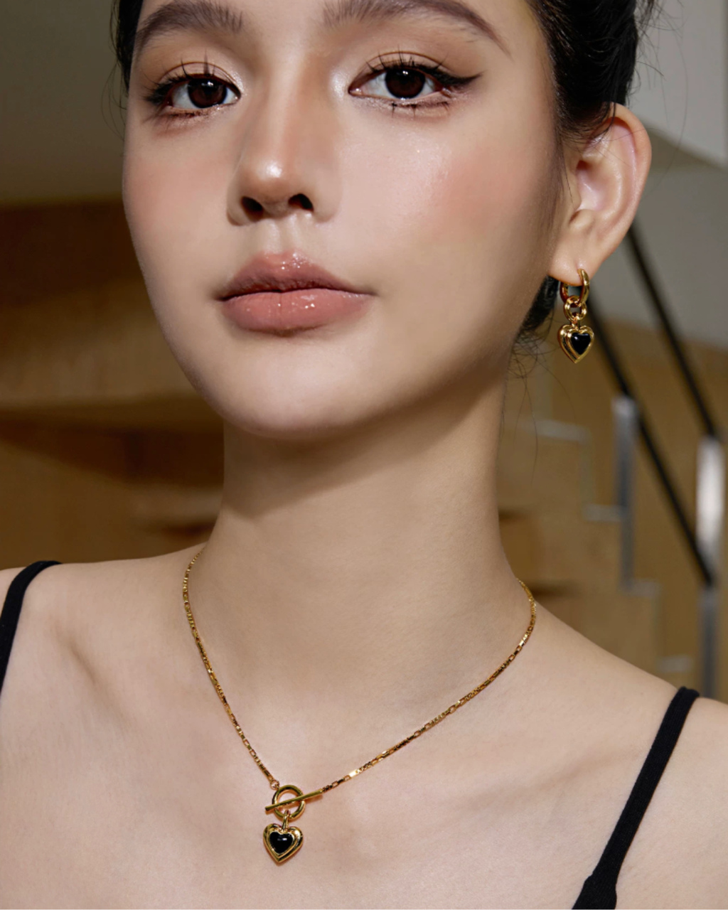 Black Heart Drop Earrings